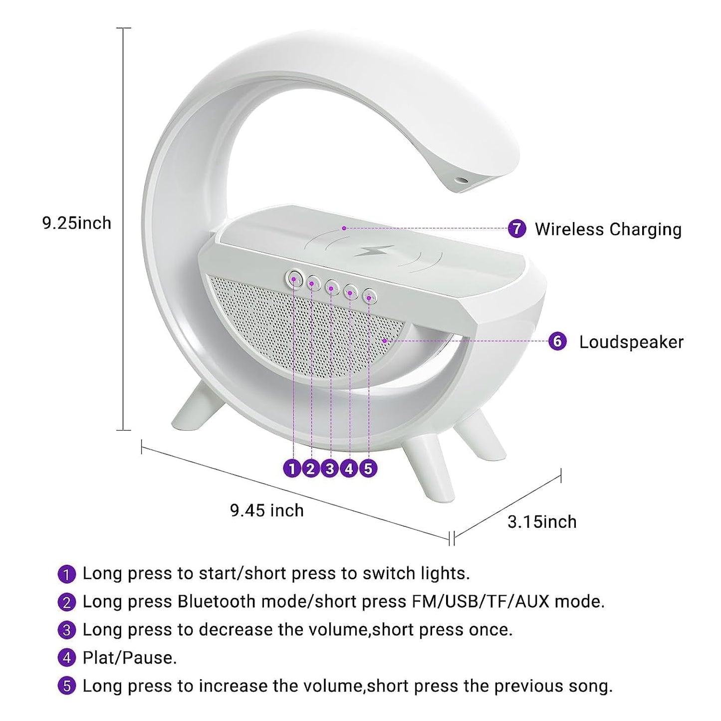 Bluetooth Speaker Lamp-3 in 1 Multi-Function Wireless Fast Charging For Bedroom.