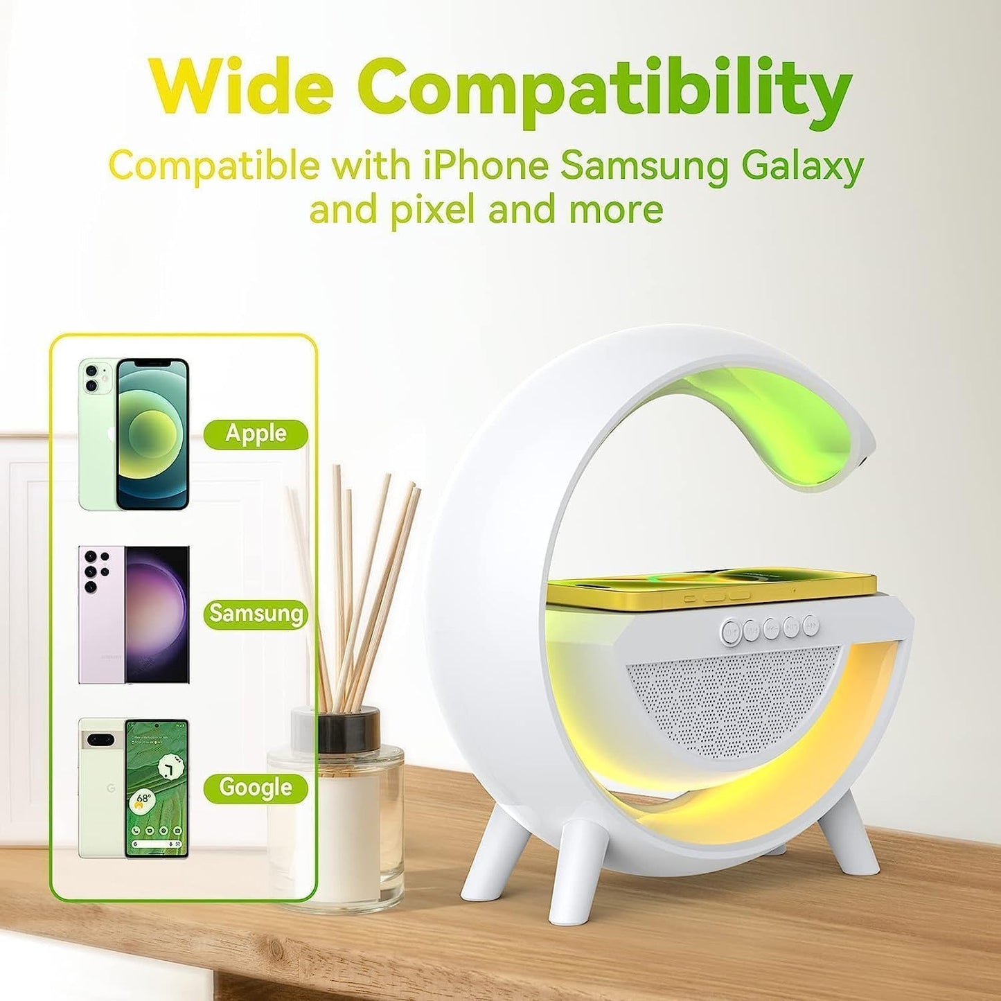 Bluetooth Speaker Lamp-3 in 1 Multi-Function Wireless Fast Charging For Bedroom.
