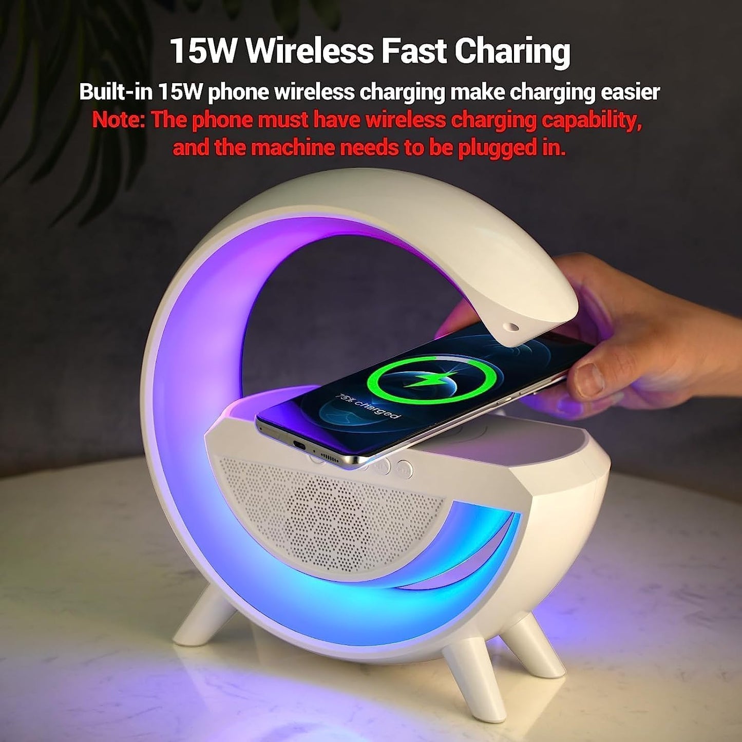 Bluetooth Speaker Lamp-3 in 1 Multi-Function Wireless Fast Charging For Bedroom.