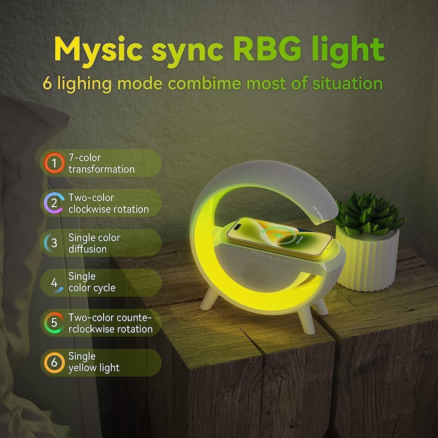 Bluetooth Speaker Lamp-3 in 1 Multi-Function Wireless Fast Charging For Bedroom.
